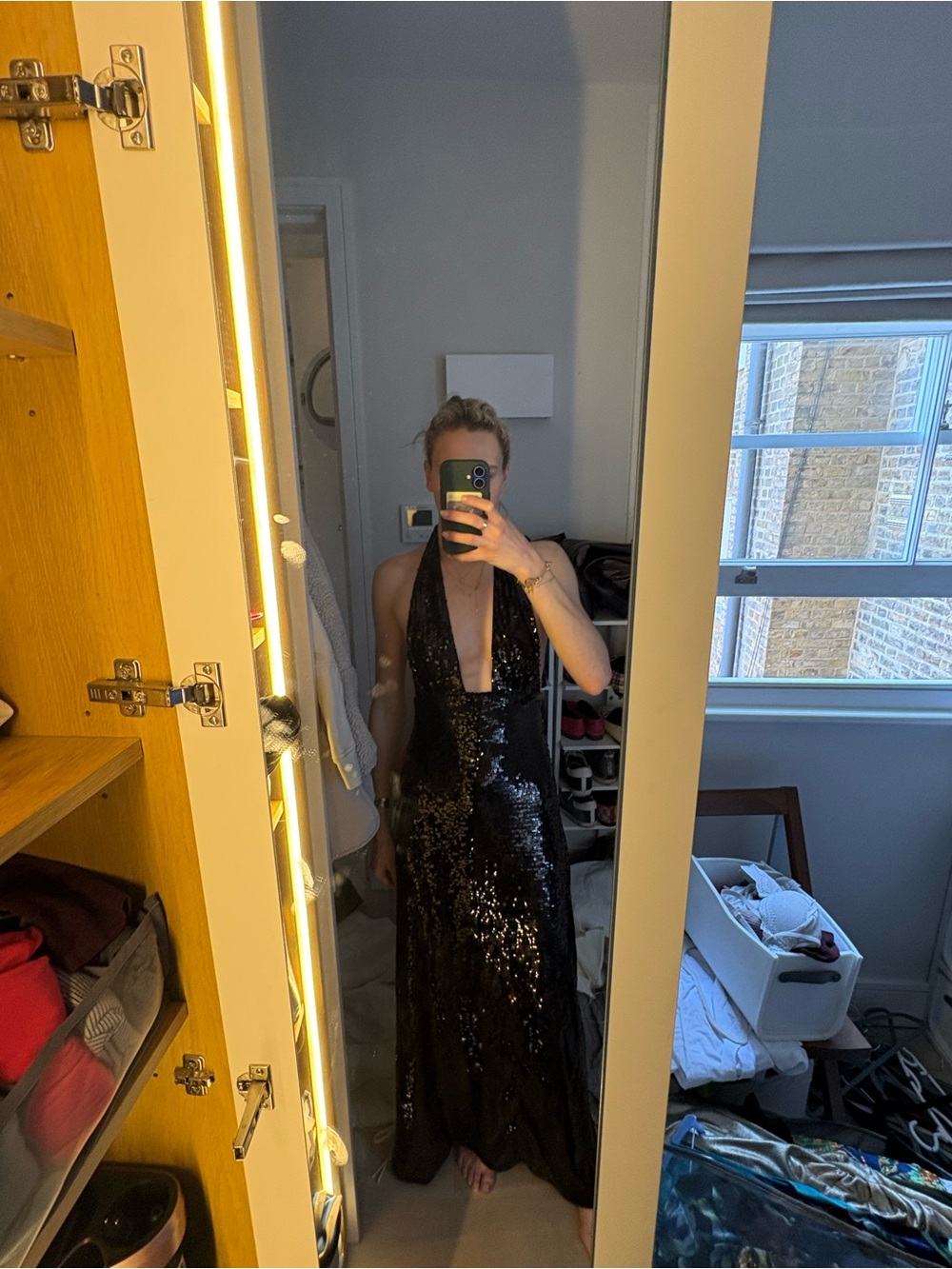 Weworewhat Black Sequin Halter Maxi Dress